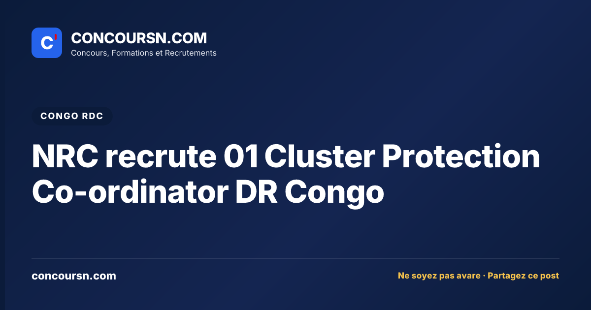 Illustration de l’article : NRC recrute 01 Cluster Protection Co-ordinator DR Congo