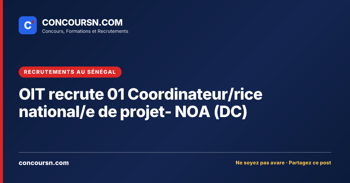 Illustration de l’article : OIT recrute 01 Coordinateur/rice national/e de projet- NOA (DC)