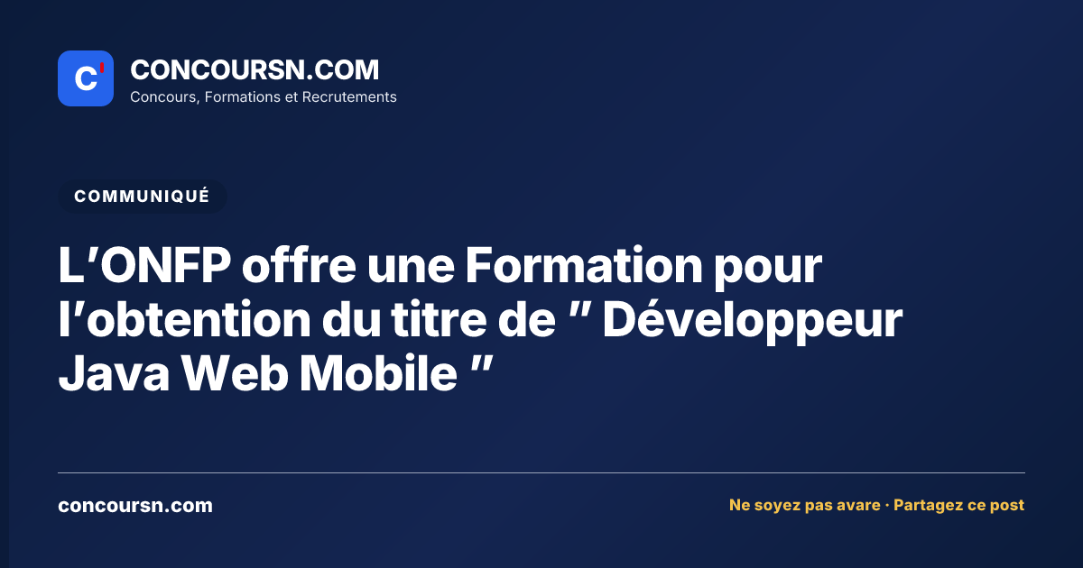 Illustration de l’article : L’ONFP offre une Formation pour l’obtention du titre de ” Développeur Java Web Mobile ”