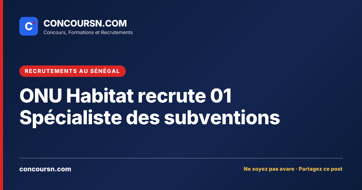Illustration de l’article : ONU Habitat recrute 01 Spécialiste des subventions