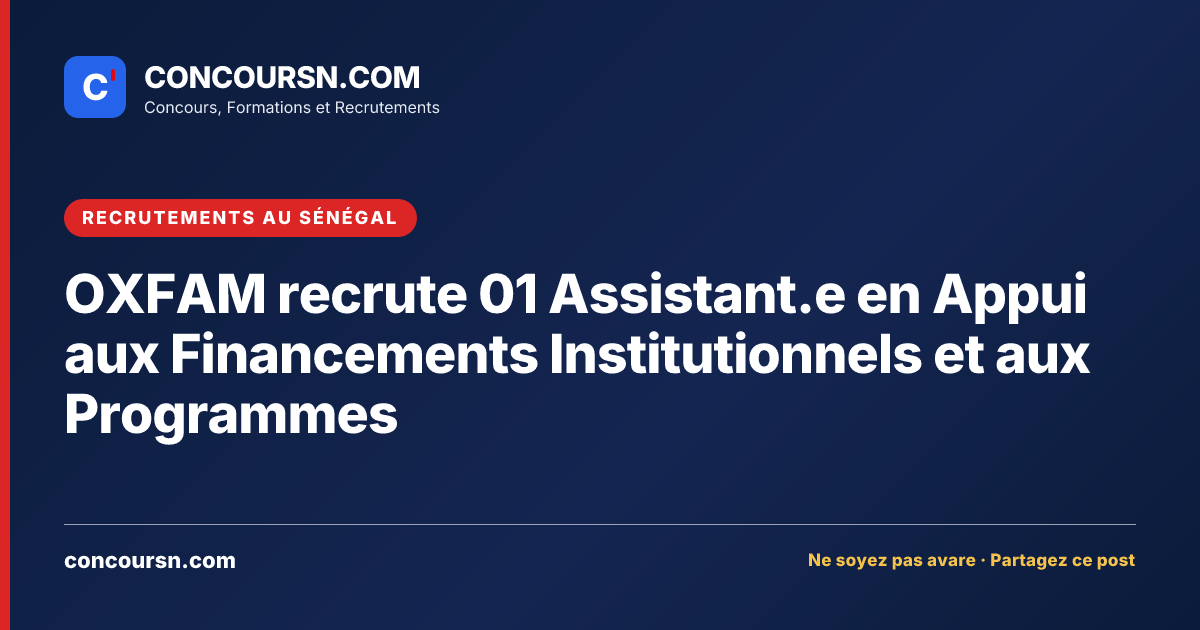 Illustration de l’article : OXFAM recrute 01 Assistant.e en Appui aux Financements Institutionnels et aux Programmes
