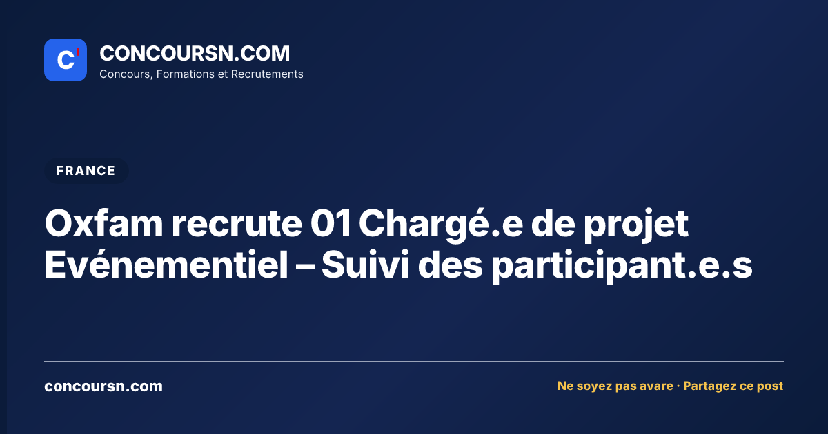 Illustration de l’article : Oxfam recrute 01 Chargé.e de projet Evénementiel – Suivi des participant.e.s