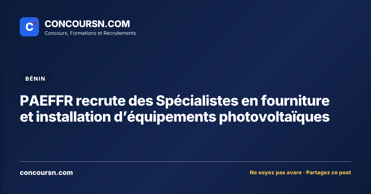 Illustration de l’article : PAEFFR recrute des Spécialistes en fourniture et installation d’équipements photovoltaïques