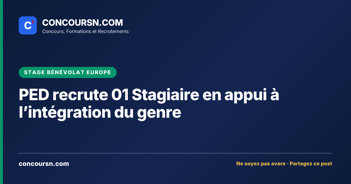 Illustration de l’article : PED recrute 01 Stagiaire en appui à l’intégration du genre
