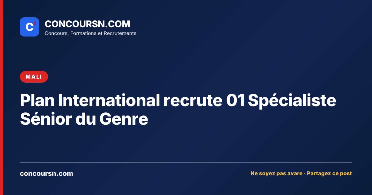 Illustration de l’article : Plan International recrute 01 Spécialiste Sénior du Genre