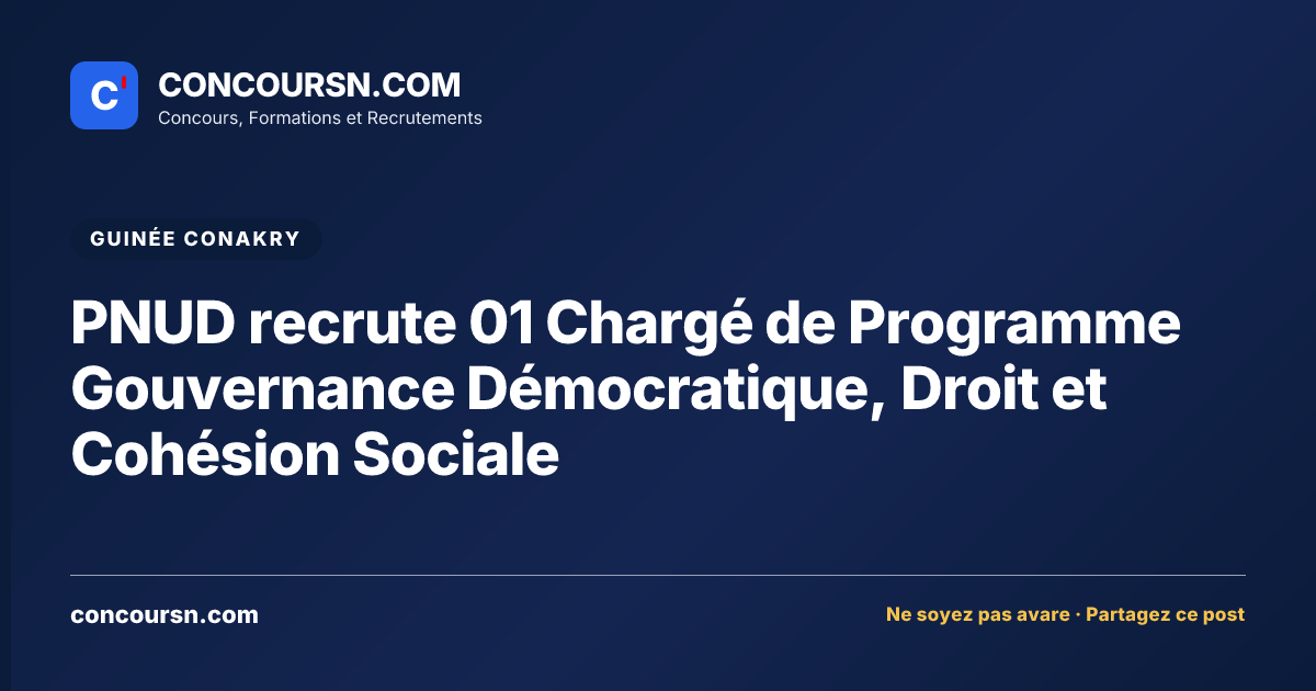 Illustration de l’article : PNUD recrute 01 Chargé de Programme Gouvernance Démocratique, Droit et Cohésion Sociale