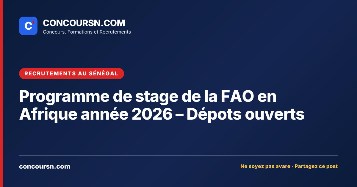 Illustration de l’article : Programme de stage de la FAO en Afrique année 2026 – Dépots ouverts