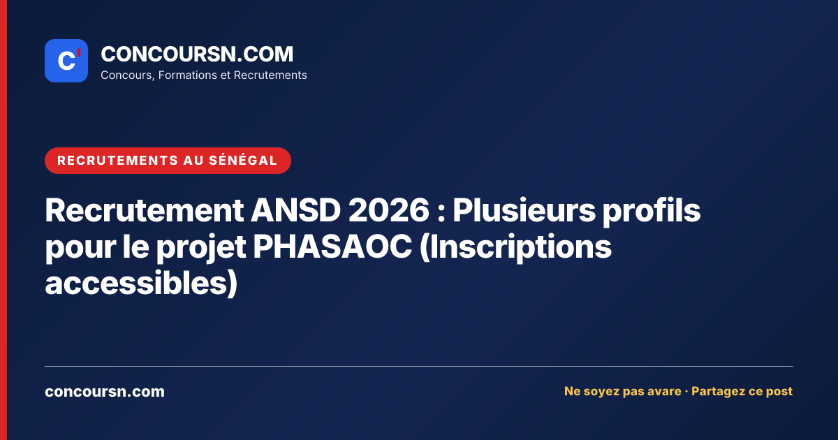 Illustration de l’article : Recrutement ANSD 2026 : Plusieurs profils pour le projet PHASAOC (Inscriptions accessibles)
