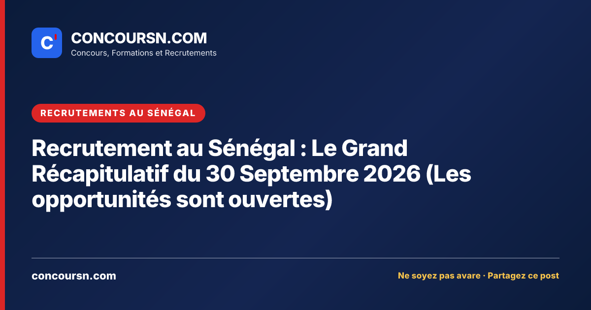 Illustration de l’article : Recrutement au Sénégal : Le Grand Récapitulatif du 30 Septembre 2026 (Les opportunités sont ouvertes)
