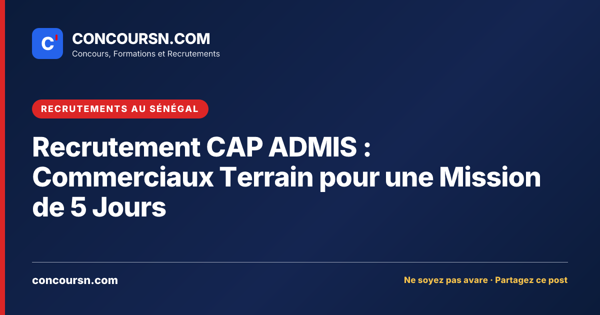 Illustration de l’article : Recrutement CAP ADMIS : Commerciaux Terrain pour une Mission de 5 Jours