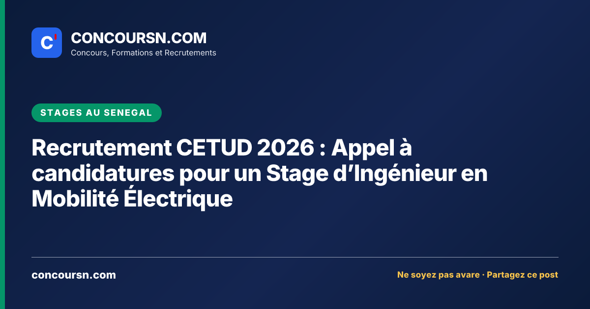 Illustration de l’article : Recrutement CETUD 2026 : Appel à candidatures pour un Stage d’Ingénieur en Mobilité Électrique