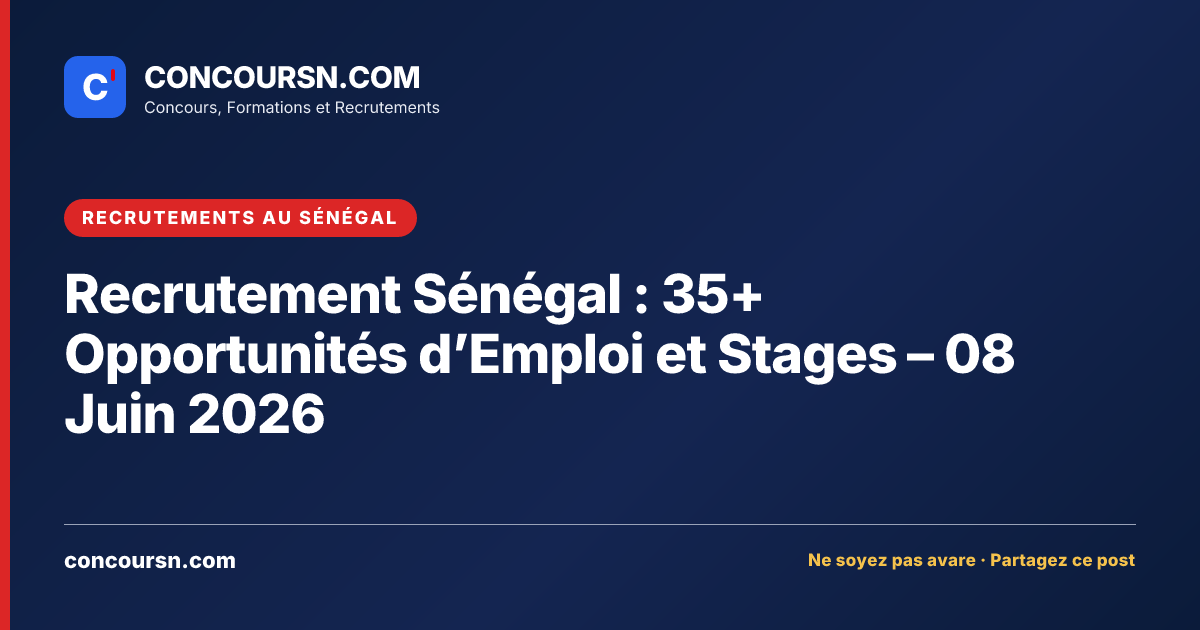 Illustration de l’article : Recrutement Sénégal : 35+ Opportunités d’Emploi et Stages – 08 Juin 2026