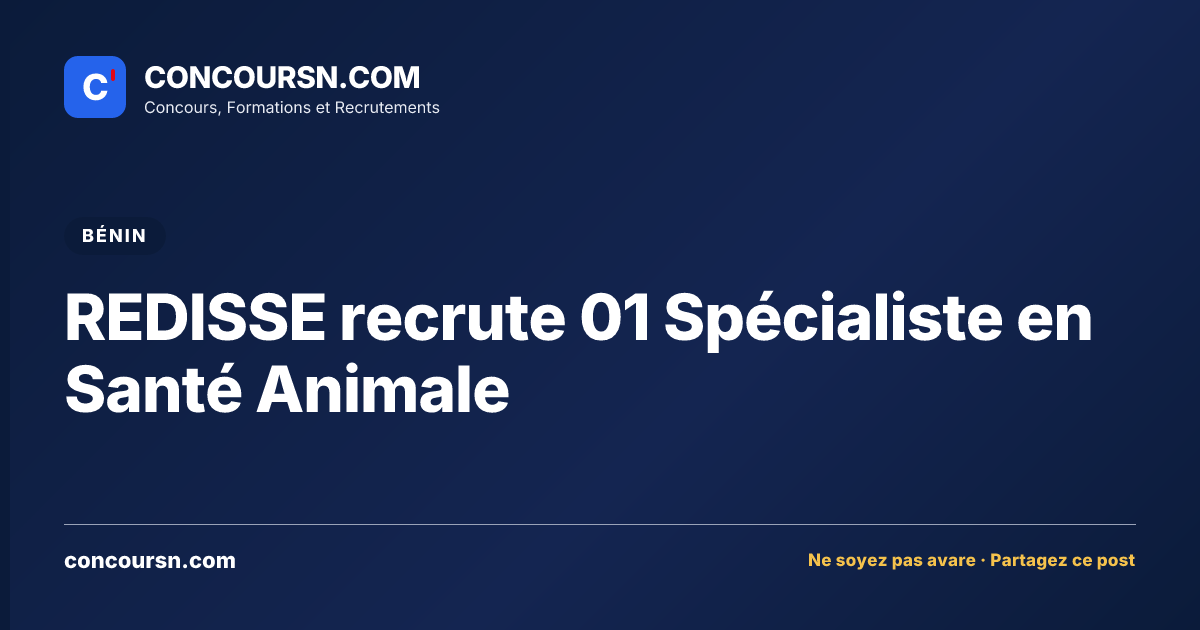 Illustration de l’article : REDISSE recrute 01 Spécialiste en Santé Animale
