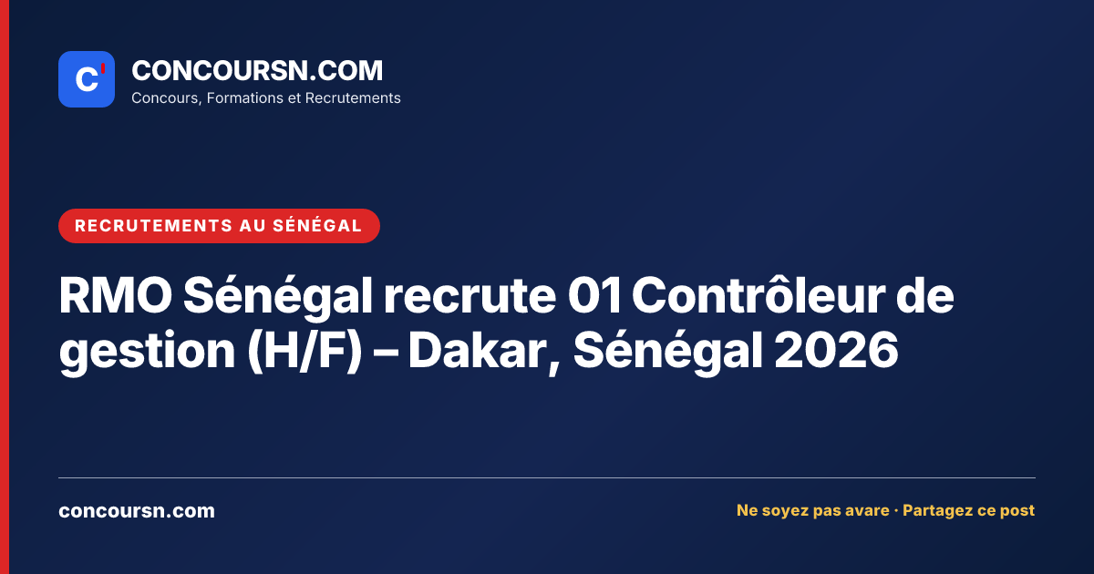 Illustration de l’article : RMO Sénégal recrute 01 Contrôleur de gestion (H/F) – Dakar, Sénégal 2026