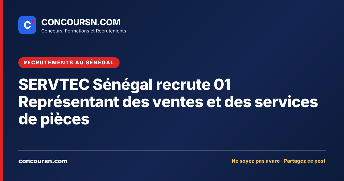 Illustration de l’article : SERVTEC Sénégal recrute 01 Représentant des ventes et des services de pièces