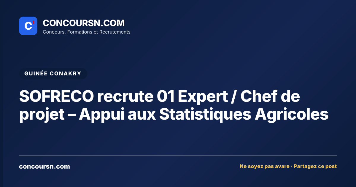 Illustration de l’article : SOFRECO recrute 01 Expert / Chef de projet – Appui aux Statistiques Agricoles