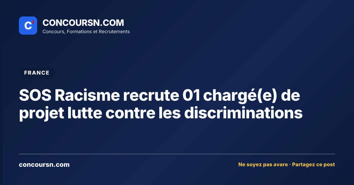 Illustration de l’article : SOS Racisme recrute 01 chargé(e) de projet lutte contre les discriminations