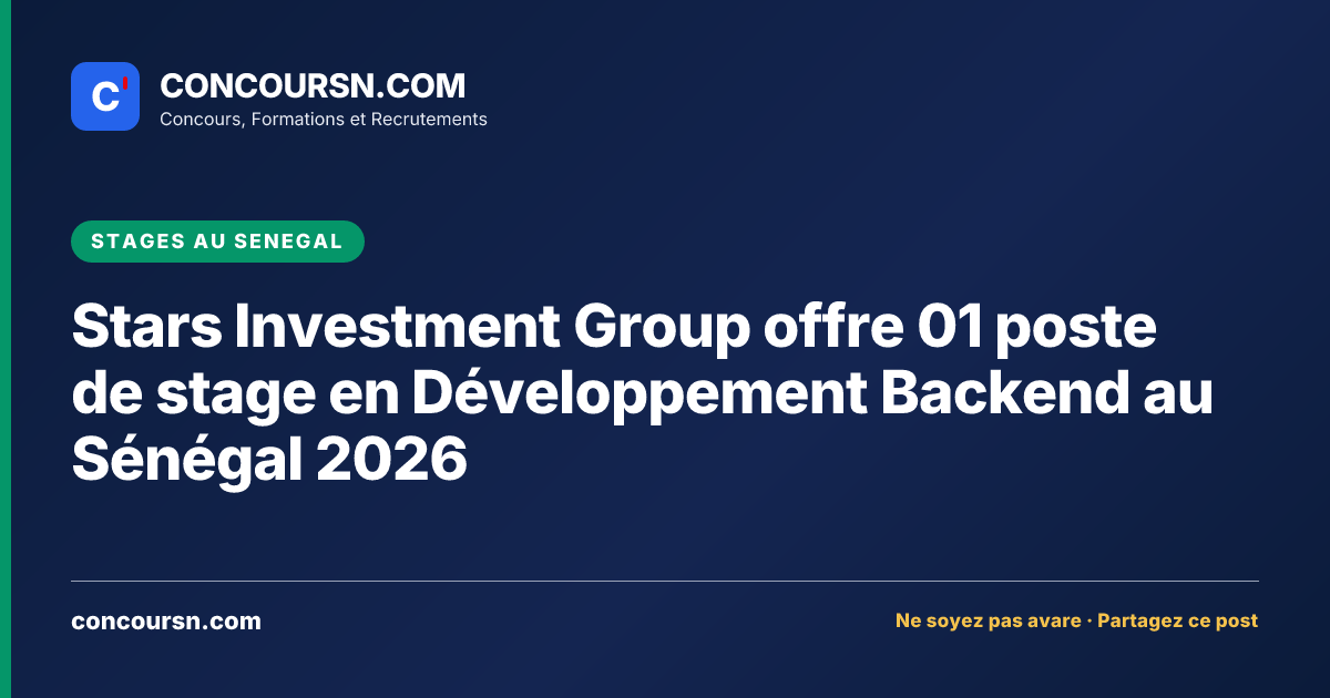 Illustration de l’article : Stars Investment Group offre 01 poste de stage en Développement Backend au Sénégal 2026