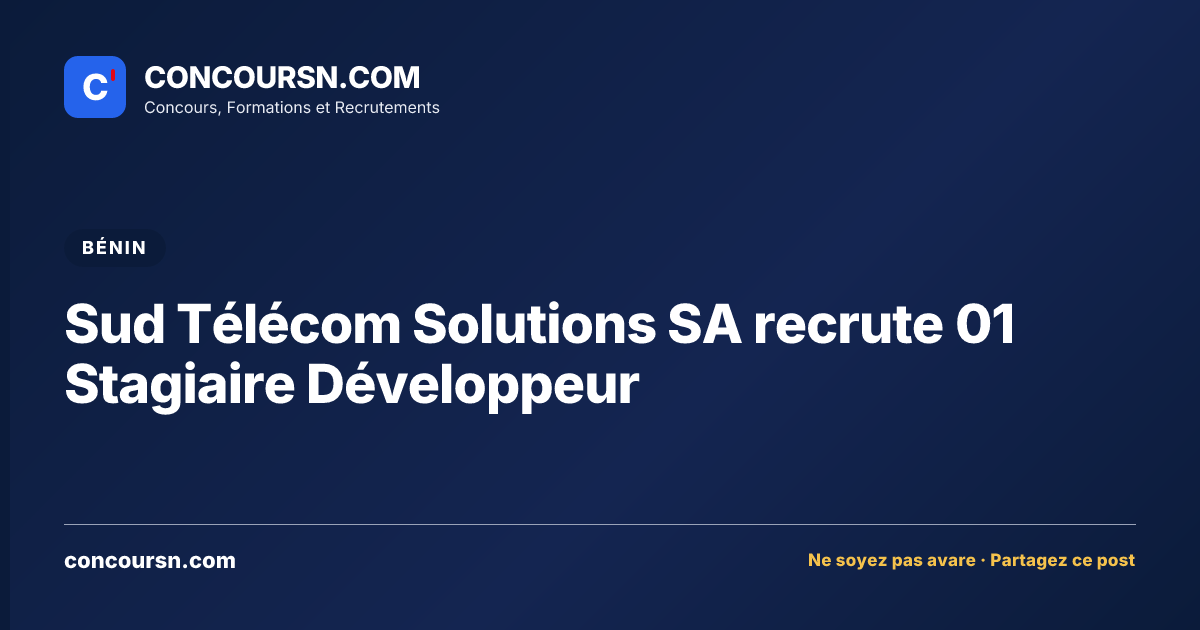 Illustration de l’article : Sud Télécom Solutions SA recrute 01 Stagiaire Développeur