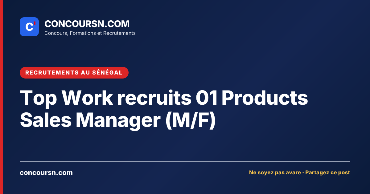 Illustration de l’article : Top Work recruits 01 Products Sales Manager (M/F)