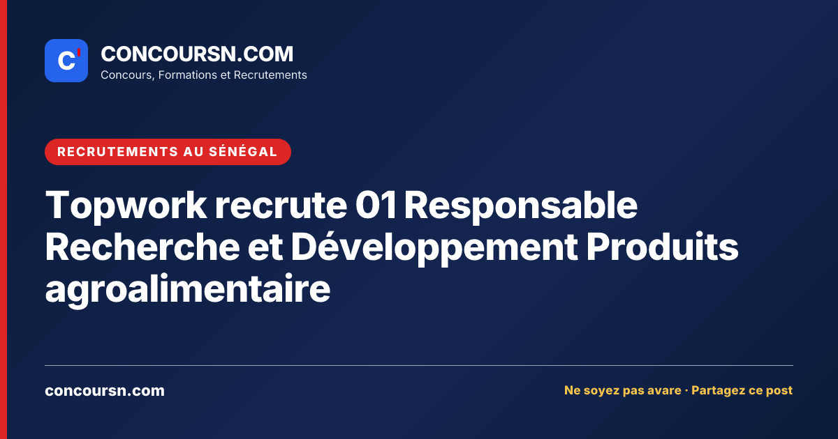 Illustration de l’article : Topwork recrute 01 Responsable Recherche et Développement Produits agroalimentaire