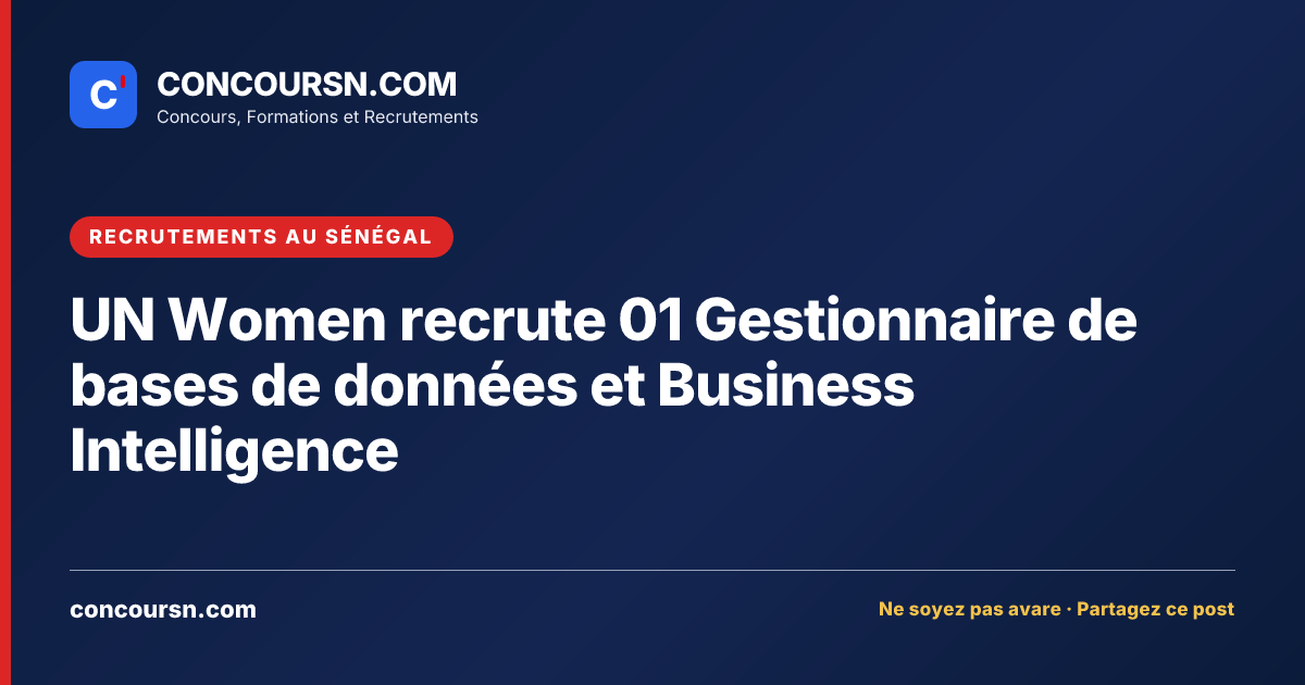 Illustration de l’article : UN Women recrute 01 Gestionnaire de bases de données et Business Intelligence