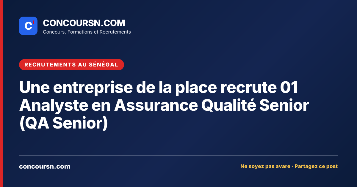Illustration de l’article : Une entreprise de la place recrute 01 Analyste en Assurance Qualité Senior (QA Senior)