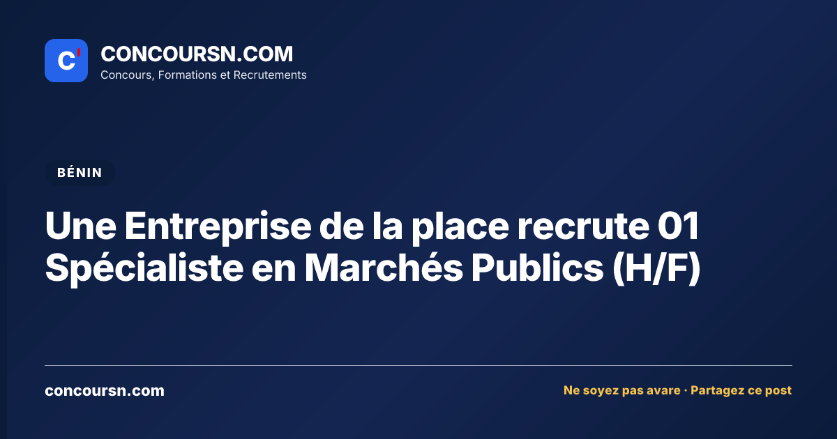 Illustration de l’article : Une Entreprise de la place recrute 01 Spécialiste en Marchés Publics (H/F)