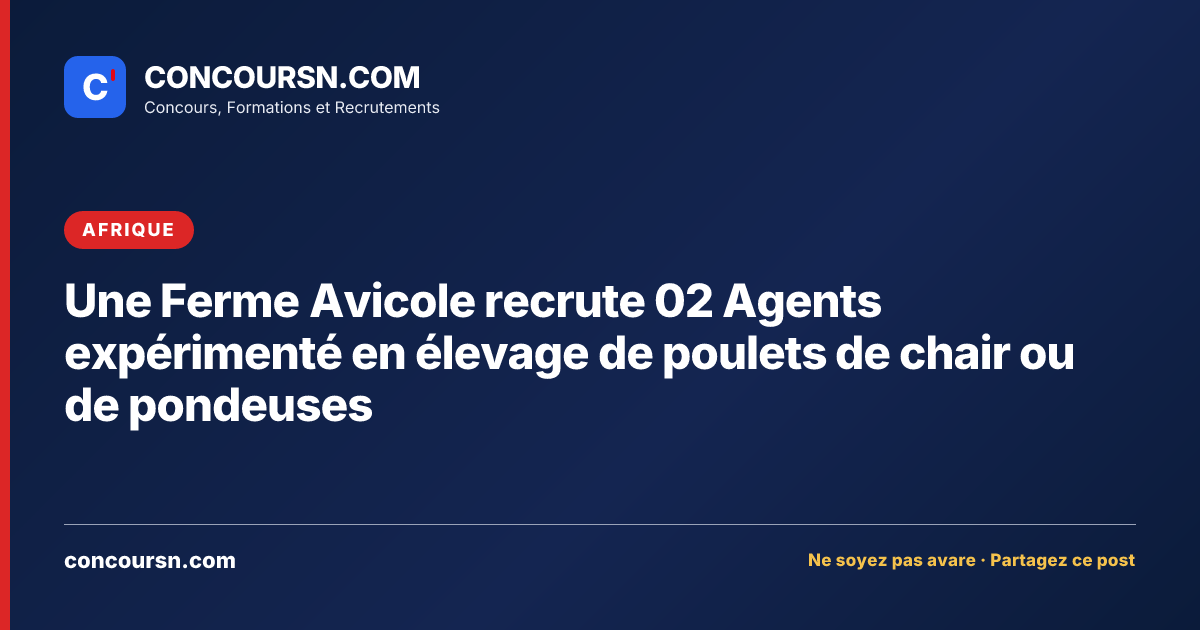 Illustration de l’article : Une Ferme Avicole recrute 02 Agents expérimenté en élevage de poulets de chair ou de pondeuses