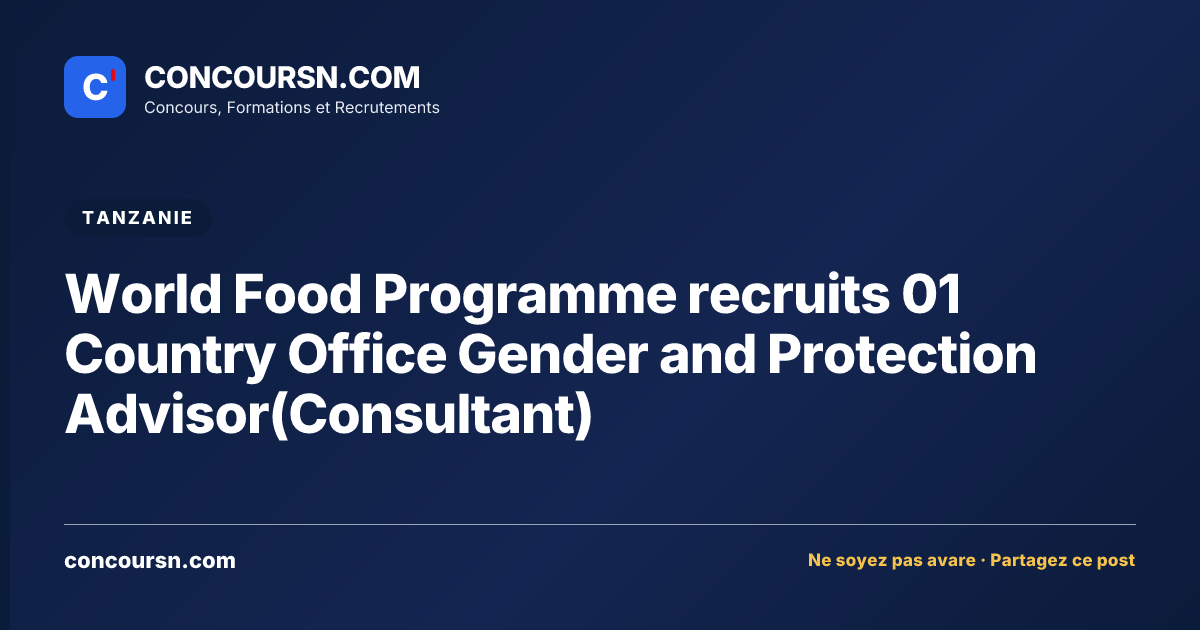 Illustration de l’article : World Food Programme recruits 01 Country Office Gender and Protection Advisor(Consultant)