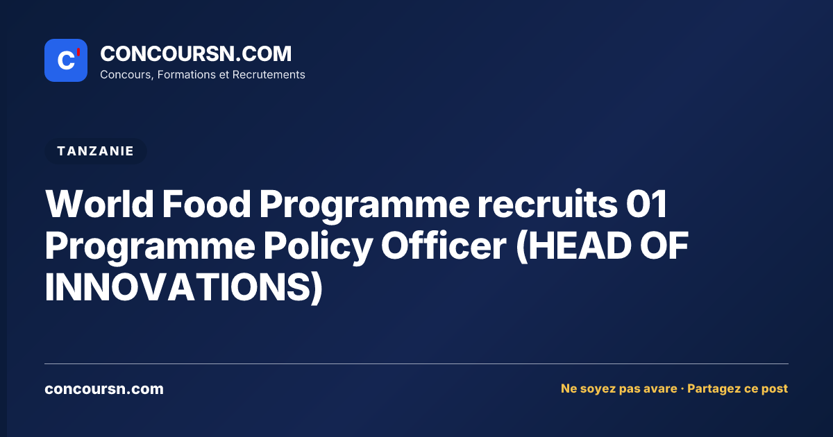 World Food Programme recruits 01 Programme Policy Officer (HEAD OF INNOVATIONS)