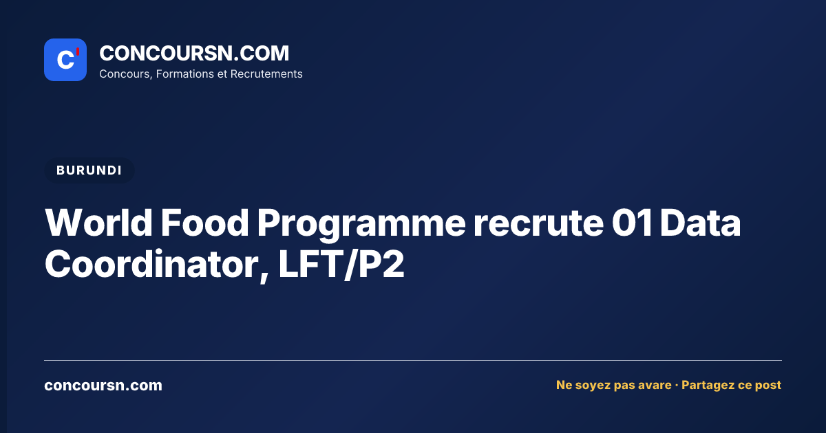 World Food Programme recrute 01 Data Coordinator, LFT/P2