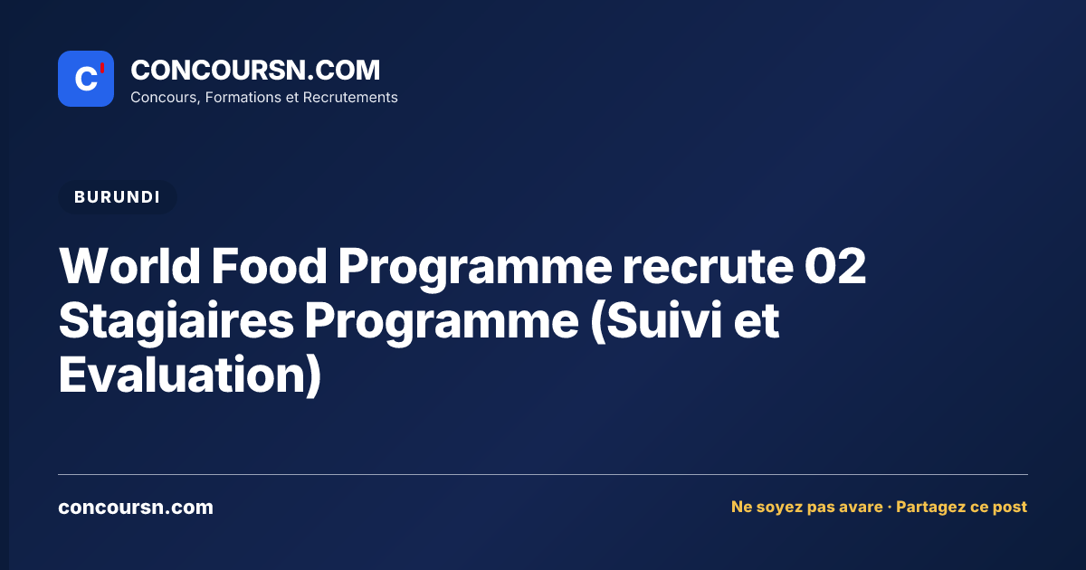 World Food Programme recrute 02 Stagiaires Programme (Suivi et Evaluation)