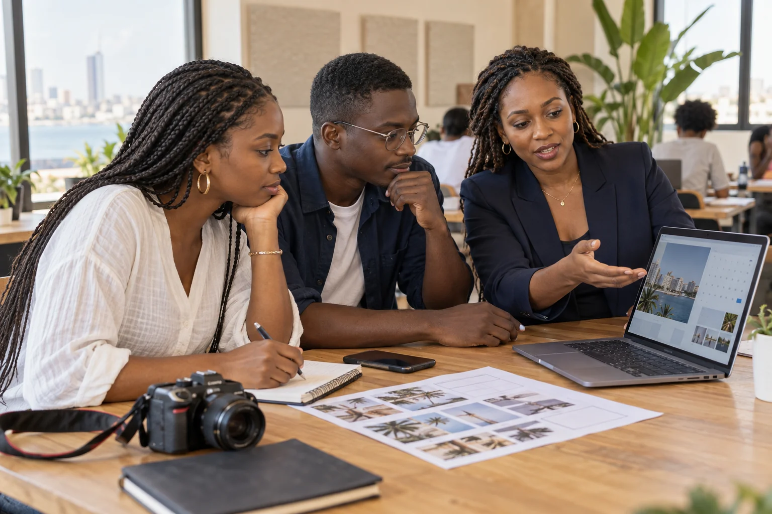 Illustration générée d’un atelier de création de contenus et de communication digitale.
