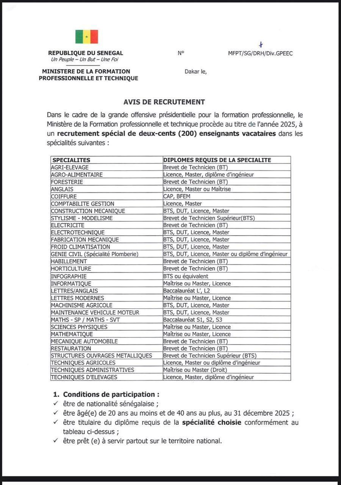 Le ministère de la Formation professionnelle recrute 200 enseignants ...